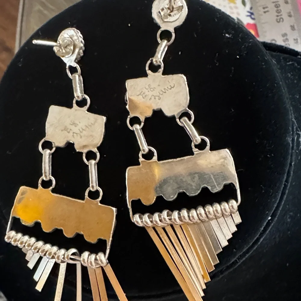 Zuni Turquoise  Boho Earrings Silver-signed Southwestern Native American - Picture 4 of 5